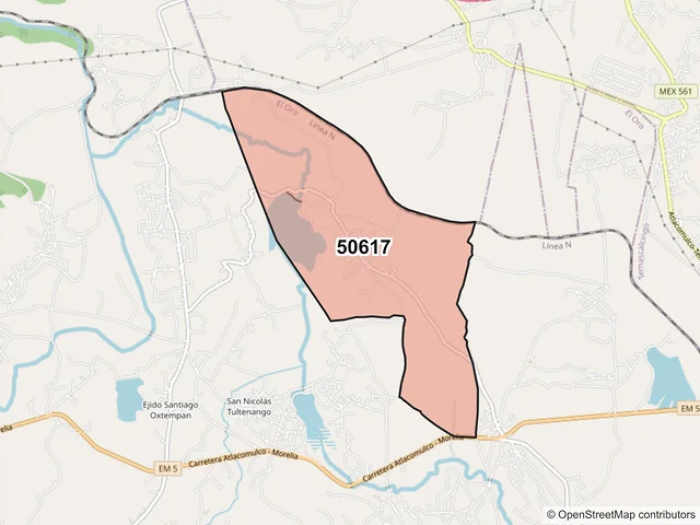Mapa del código postal 50617, El Oro, México