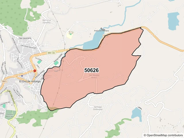 Mapa del código postal 50626, El Oro, México