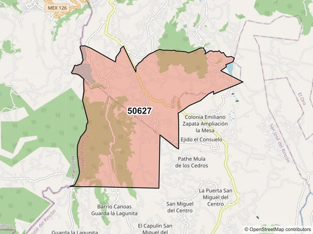 Mapa del código postal 50627, El Oro, México