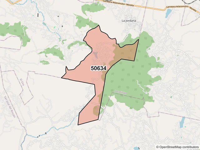 Mapa del código postal 50634, El Oro, México