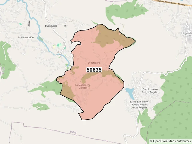 Mapa del código postal 50635, El Oro, México