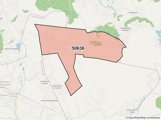 Mapa del código postal 50636, El Oro, México