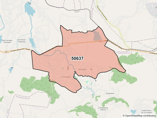 Mapa del código postal 50637, El Oro, México