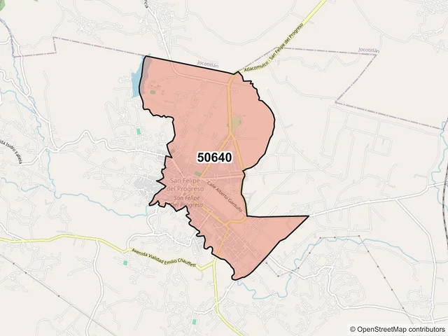 Mapa del código postal 50640, San Felipe del Progreso, México