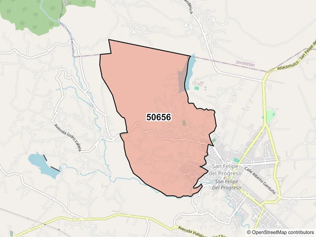 Mapa del código postal 50656, San Felipe del Progreso, México