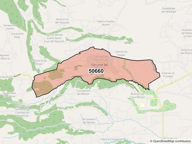 Mapa del código postal 50660, San José del Rincón, México