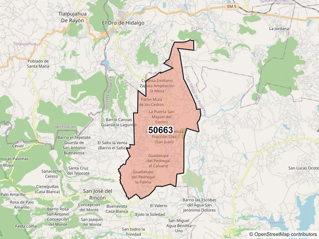 Mapa del código postal 50663, San José del Rincón, México