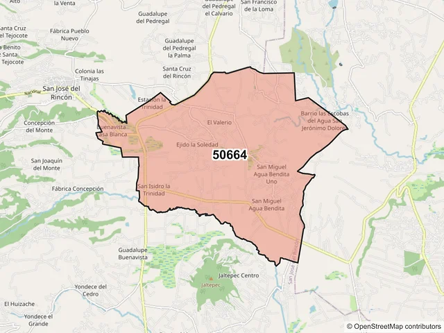 Mapa del código postal 50664, San José del Rincón, México