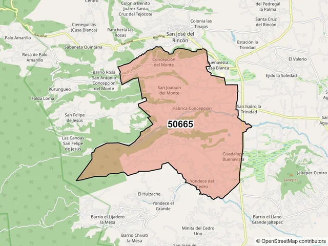 Mapa del código postal 50665, San José del Rincón, México