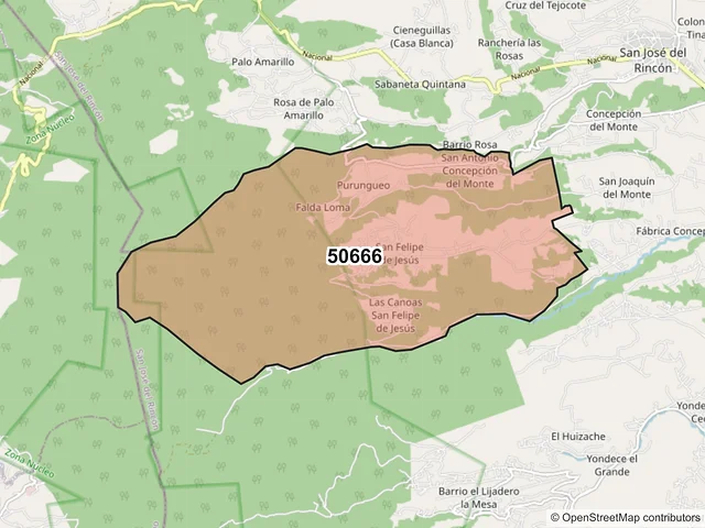 Mapa del código postal 50666, San José del Rincón, México