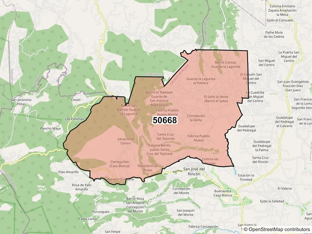 Mapa del código postal 50668, San José del Rincón, México