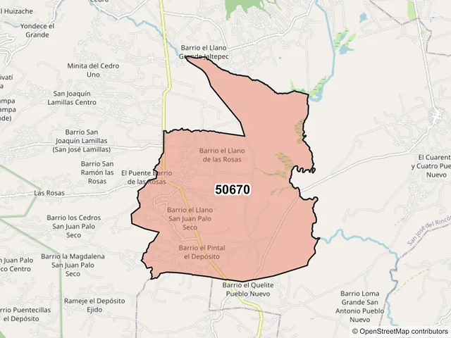 Mapa del código postal 50670, San José del Rincón, México