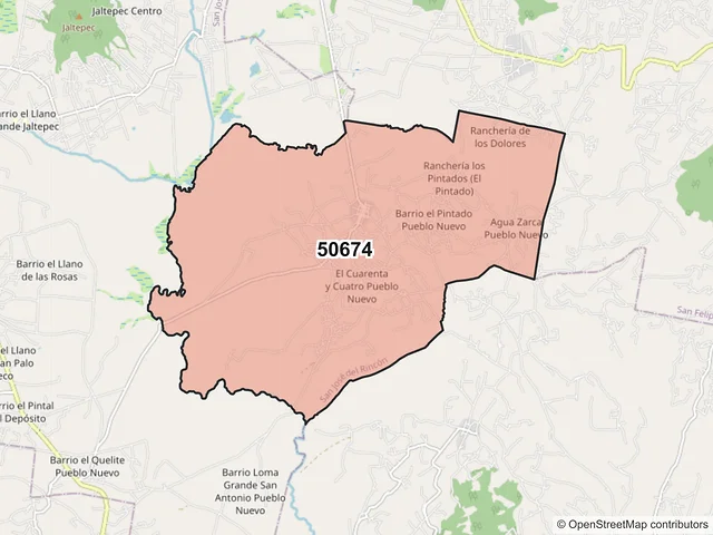 Mapa del código postal 50674, San José del Rincón, México