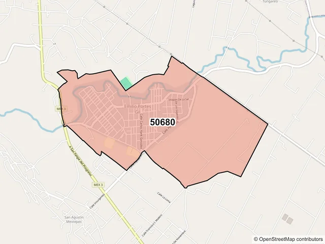 Mapa del código postal 50680, San Felipe del Progreso, México