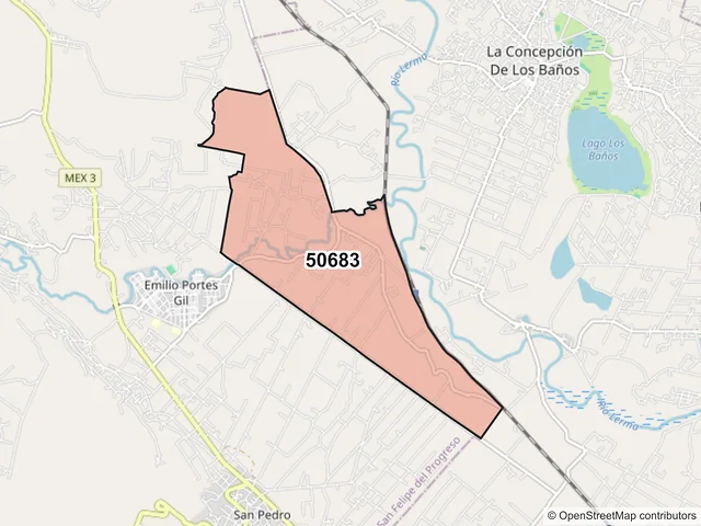 Mapa del código postal 50683, San Felipe del Progreso, México