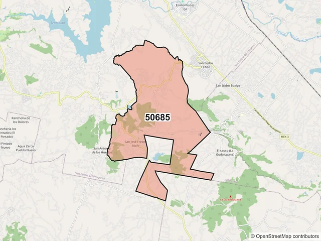 Mapa del código postal 50685, San Felipe del Progreso, México