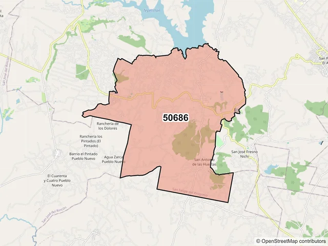 Mapa del código postal 50686, San Felipe del Progreso, México