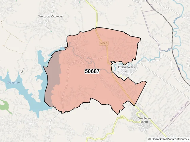 Mapa del código postal 50687, San Felipe del Progreso, México
