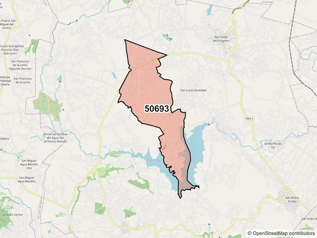 Mapa del código postal 50693, San Felipe del Progreso, México