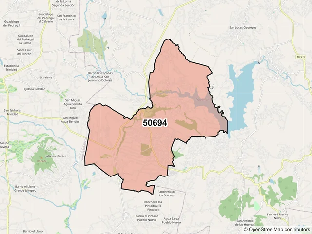 Mapa del código postal 50694, San Felipe del Progreso, México