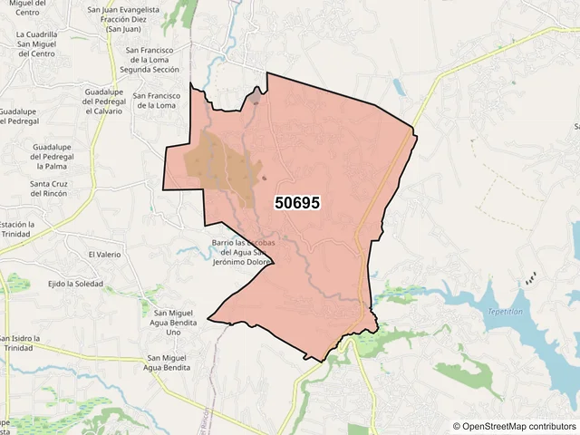 Mapa del código postal 50695, San Felipe del Progreso, México