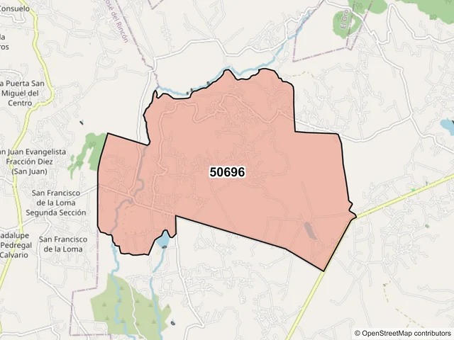 Mapa del código postal 50696, San Felipe del Progreso, México