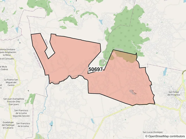 Mapa del código postal 50697, San Felipe del Progreso, México
