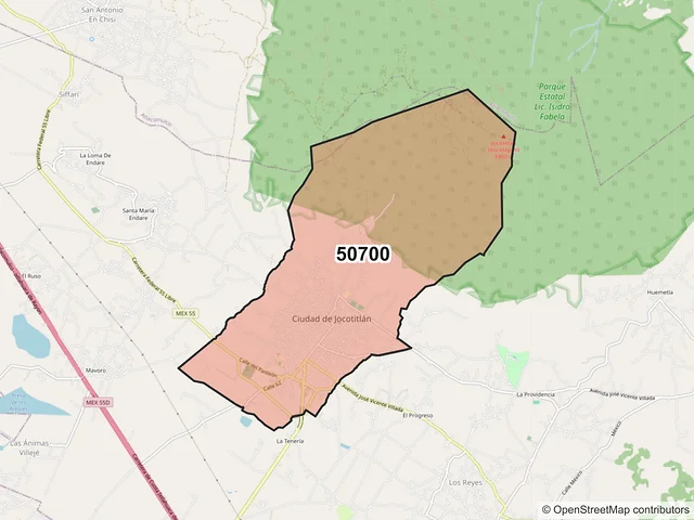 Mapa del código postal 50700, Jocotitlán, México