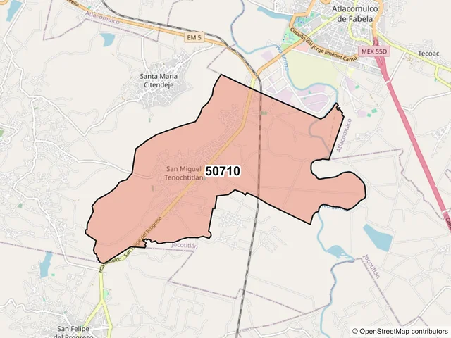 Mapa del código postal 50710, Jocotitlán, México