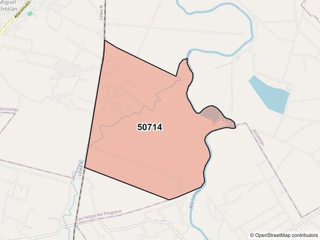 Mapa del código postal 50714, Jocotitlán, México