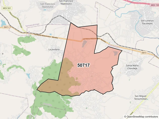 Mapa del código postal 50717, Jocotitlán, México