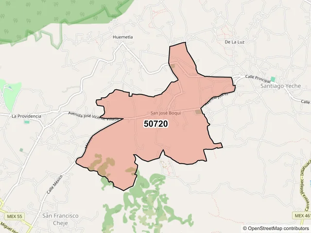 Mapa del código postal 50720, Jocotitlán, México