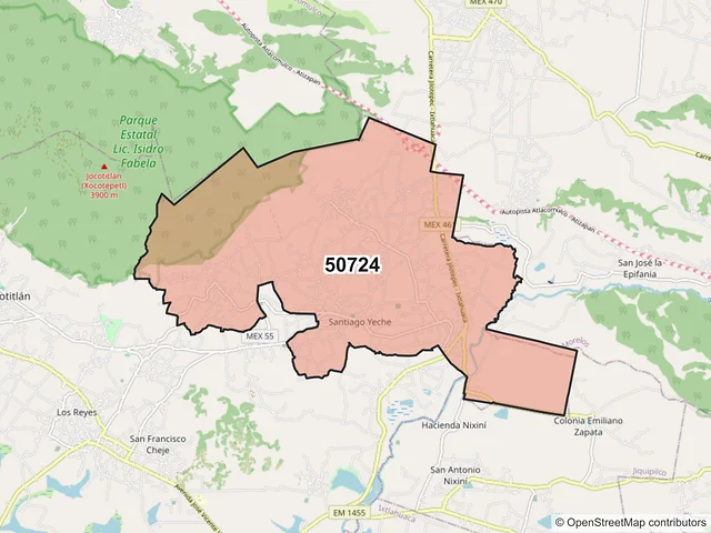 Mapa del código postal 50724, Jocotitlán, México
