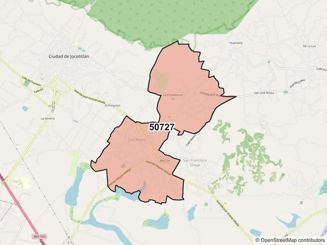 Mapa del código postal 50727, Jocotitlán, México