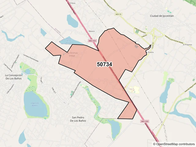 Mapa del código postal 50734, Jocotitlán, México