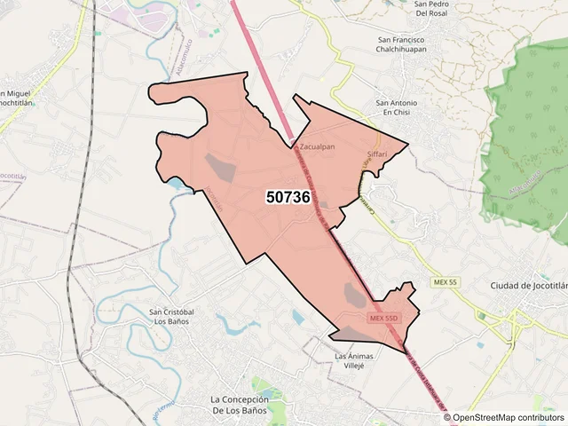 Mapa del código postal 50736, Jocotitlán, México