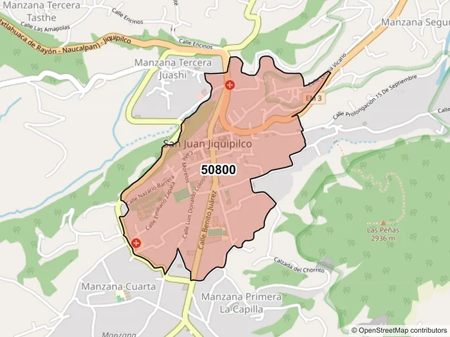 Mapa del código postal 50800, Jiquipilco, México