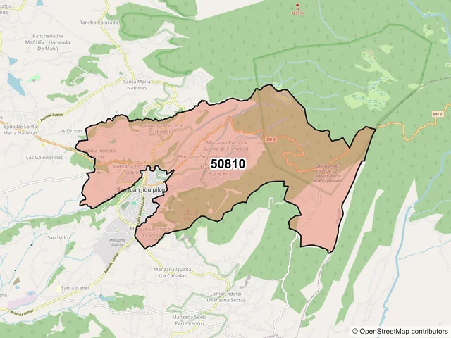 Mapa del código postal 50810, Jiquipilco, México