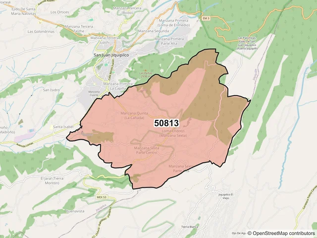 Mapa del código postal 50813, Jiquipilco, México