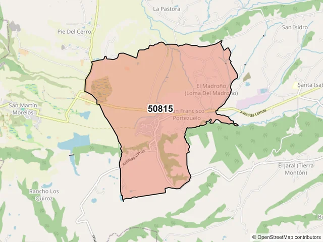 Mapa del código postal 50815, Jiquipilco, México