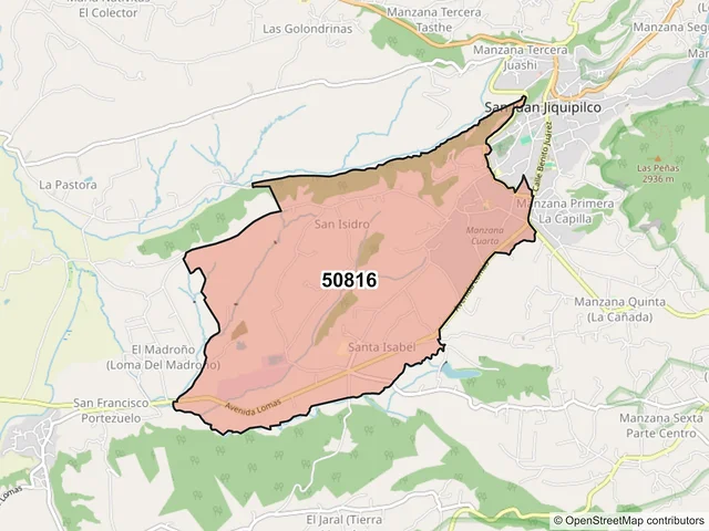 Mapa del código postal 50816, Jiquipilco, México