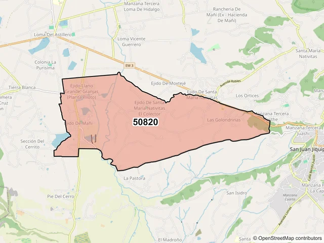 Mapa del código postal 50820, Jiquipilco, México