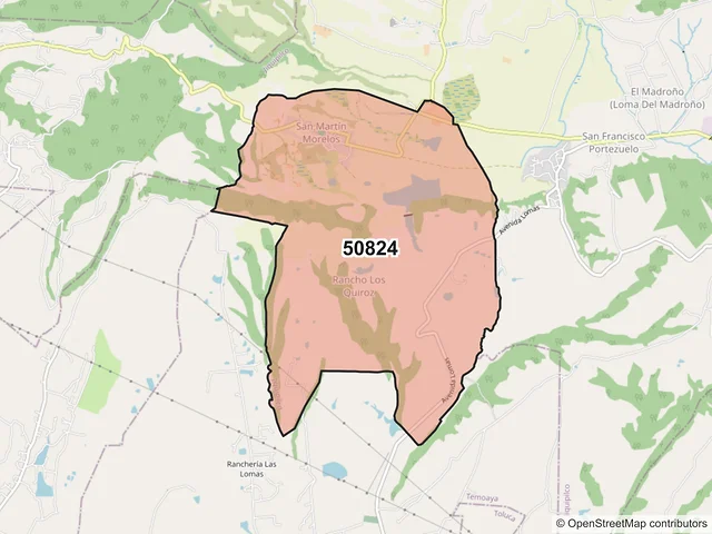 Mapa del código postal 50824, Jiquipilco, México