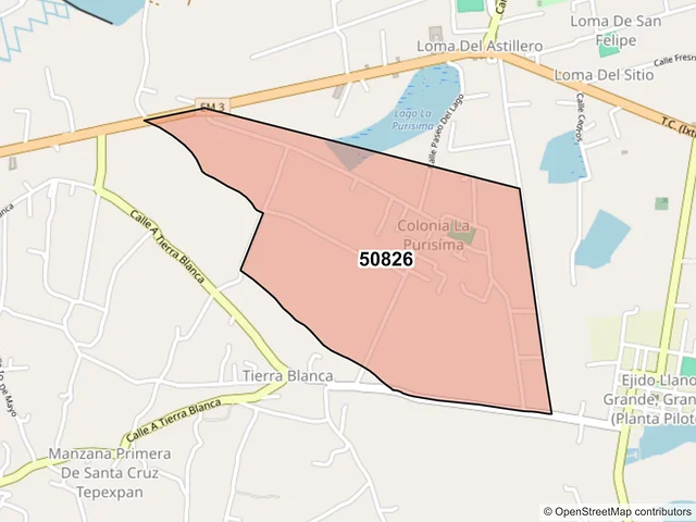 Mapa del código postal 50826, Jiquipilco, México