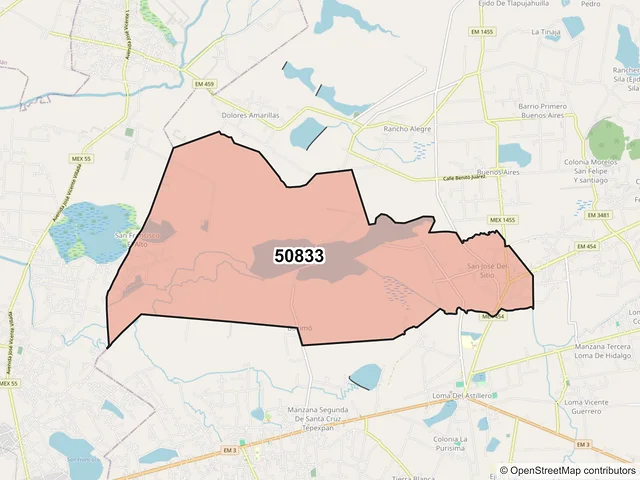 Mapa del código postal 50833, Jiquipilco, México