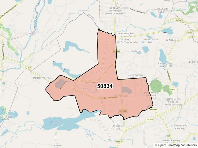 Mapa del código postal 50834, Jiquipilco, México