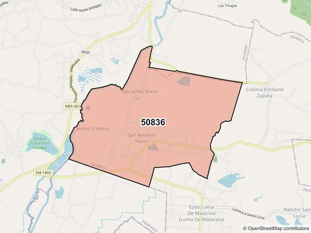 Mapa del código postal 50836, Jiquipilco, México