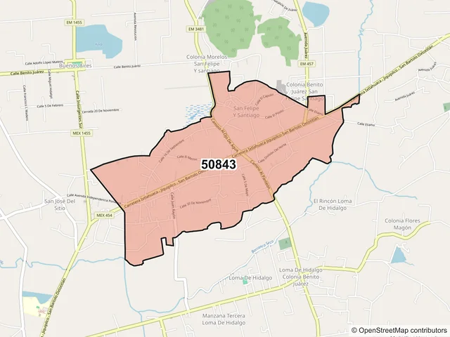 Mapa del código postal 50843, Jiquipilco, México