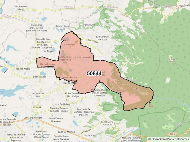 Mapa del código postal 50844, Jiquipilco, México