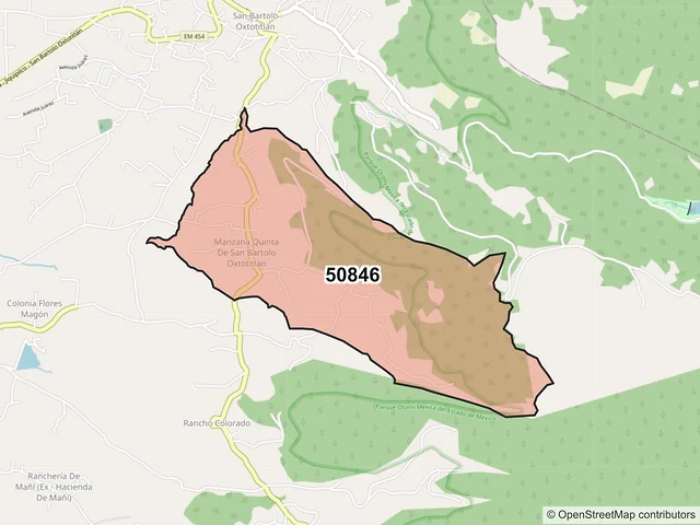 Mapa del código postal 50846, Jiquipilco, México